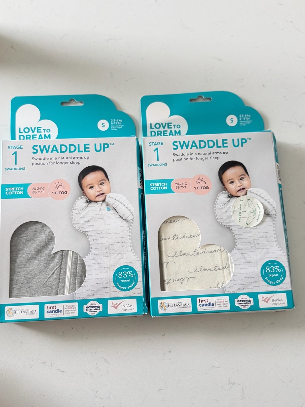 Love to Dream Swaddle Up, Baby Sleep Sack | 1.0 TOG, 5-8.5 lbs, Gray,White Small - Picture 3 of 3